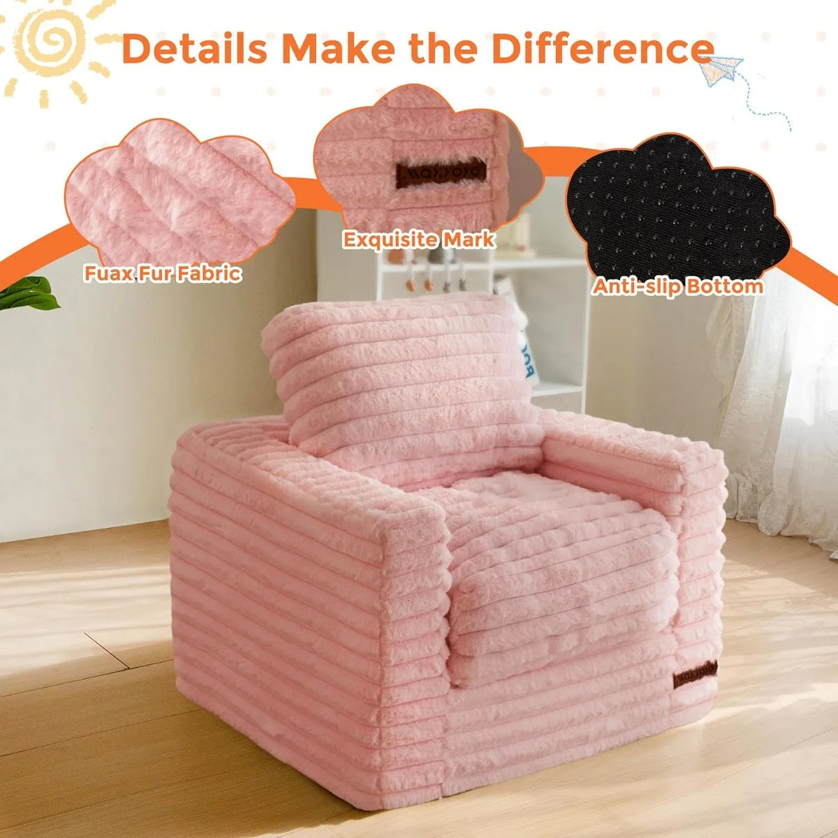 XIUWO Kids Bean Bag Chair With Pillows Faux Fur Comfort