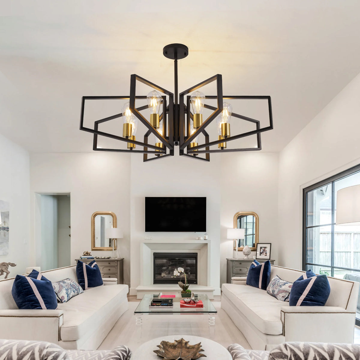 Modern 8-Light Geometric Pendant Chandelier With Adjustable Height