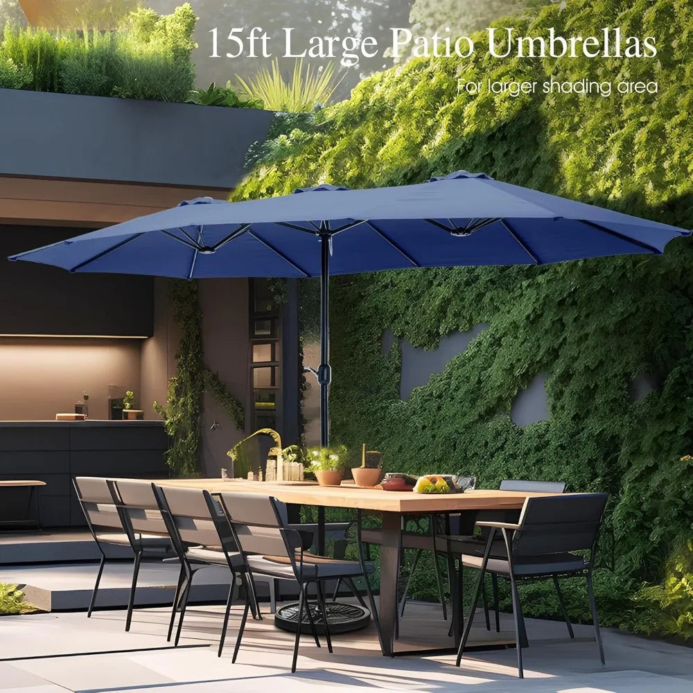 Rectangular Market Patio Umbrella Stainless Steel Frame Heavy Duty Base Included
