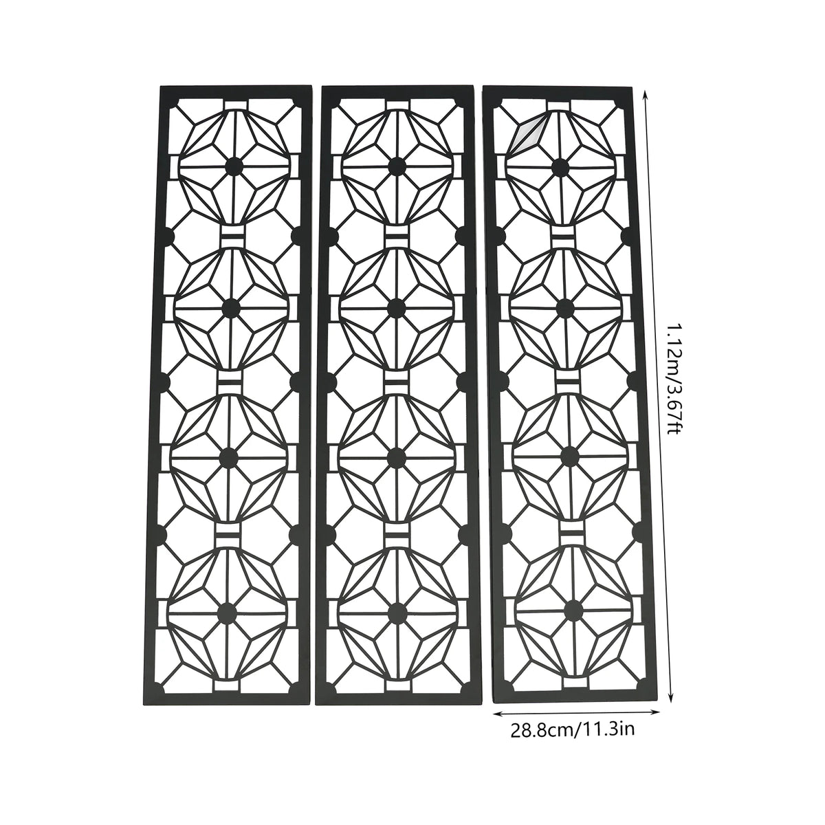 Outdoor Privacy Screen 113x181cm, Freestanding Metal Fence Panel with Flower Hollow Design, Decorative Room Divider for Patio Balcony Garden Deck, Black