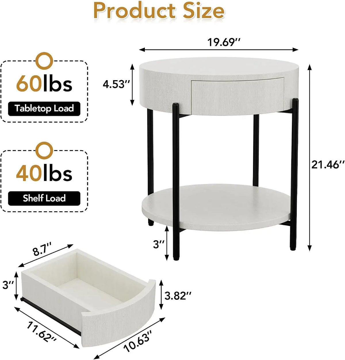 Round Design Bedside Tables with Drawer Simple Modern Nordic Trendy Night Table  Luxury Table Chevet Chambre Modern Furniture Adjustable Foot Pads
