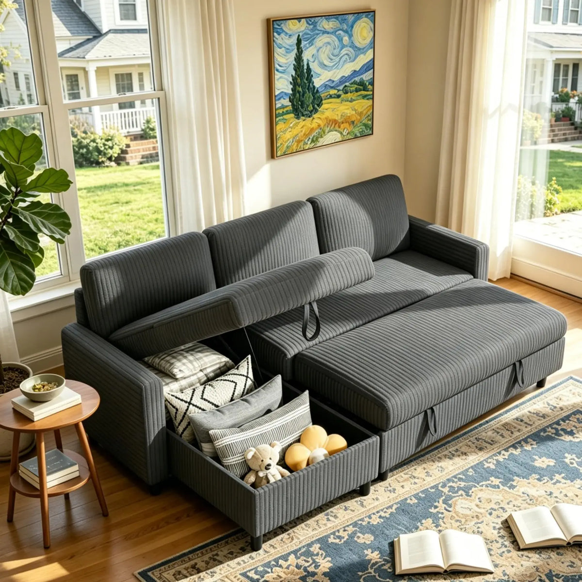 Vongrasig Convertible L Shaped Sleeper Sofa Bed With Storage Chaise