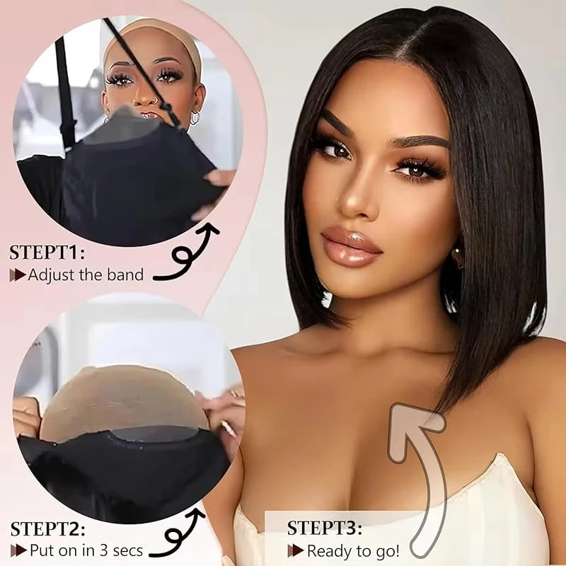 100% Virgin Human Hair Bob Wigs Straight 3x1 T Part HD Lace Closure Wig 1B Natural Black 8 to 16 Inch Glueless Wear and Go