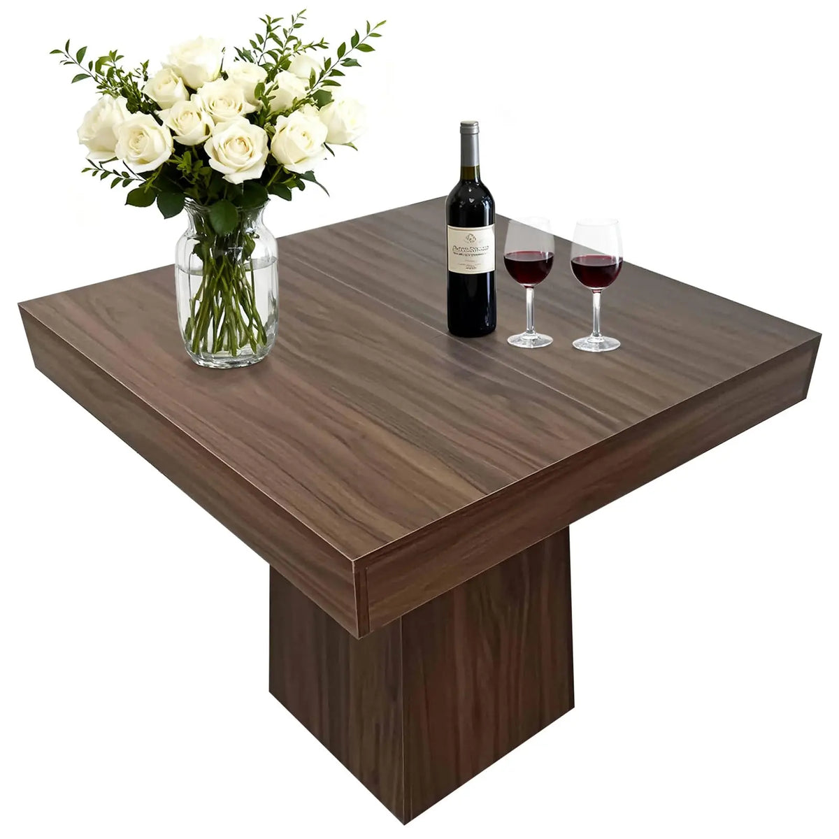 31.5in Square Dining Table For 4, Farmhouse Wood Pedestal Kitchen Table For Apartment, Small Dining Room, Cafe, 29.7in High