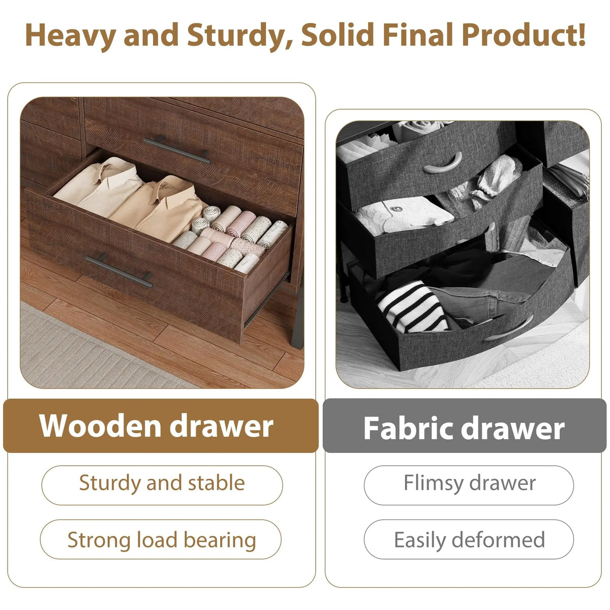 Six Drawer Wooden Dresser With Metal Feet For Bedroom Storage