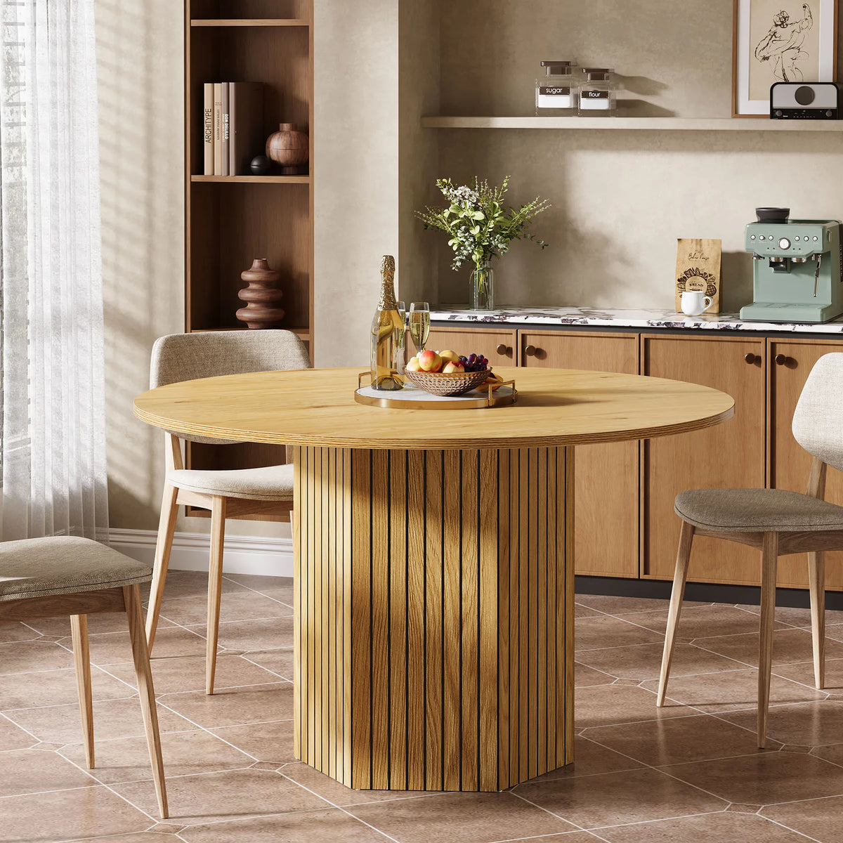 Tribesigns 47 Inch Round Wood Dining Table For Six