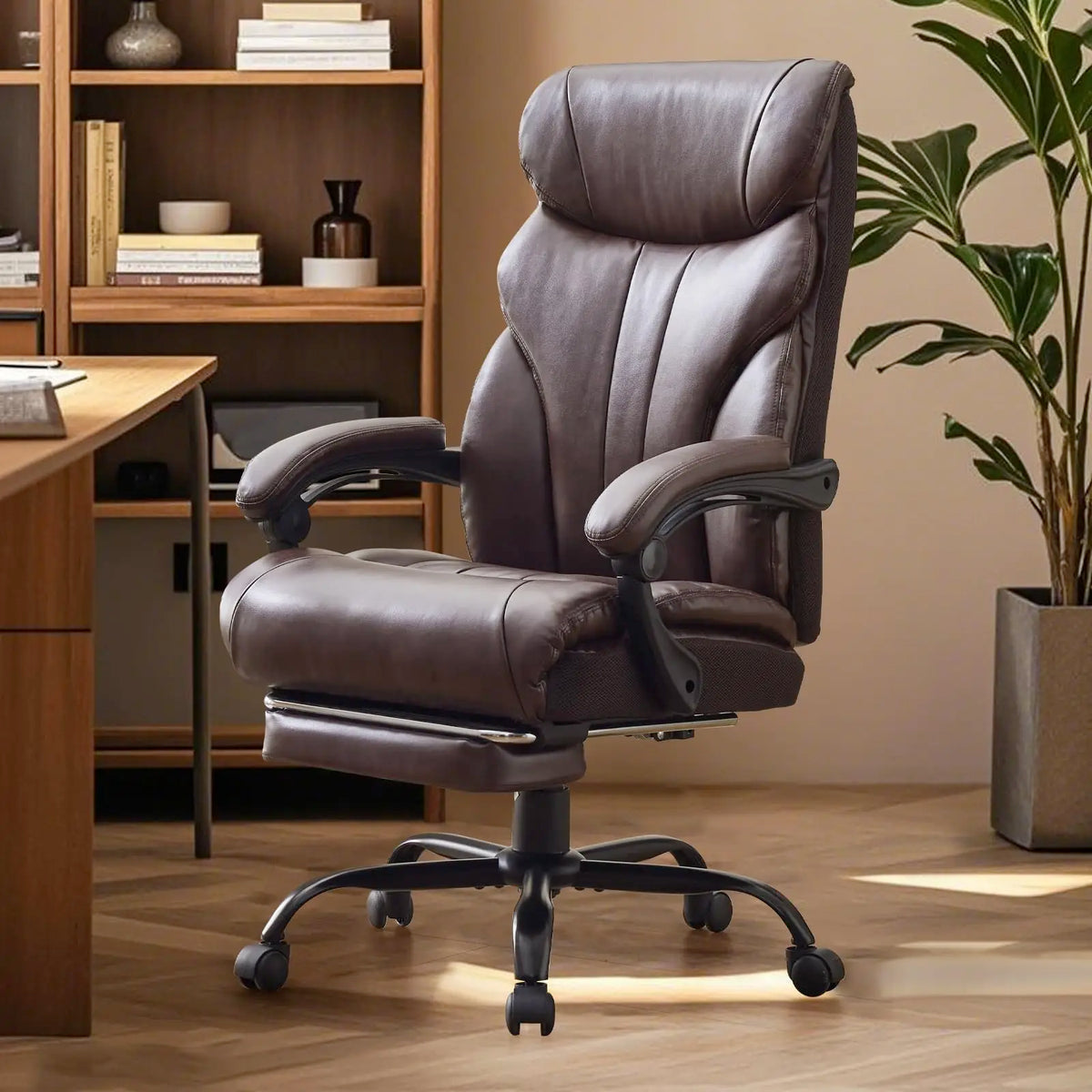 Ergonomic Executive Office Chair with High Back Support, Padded Armrests, Retractable Footrest, Wide Seat, and Heavy-Duty Swivel Base – Comfortable Computer Desk Chair for Home Office