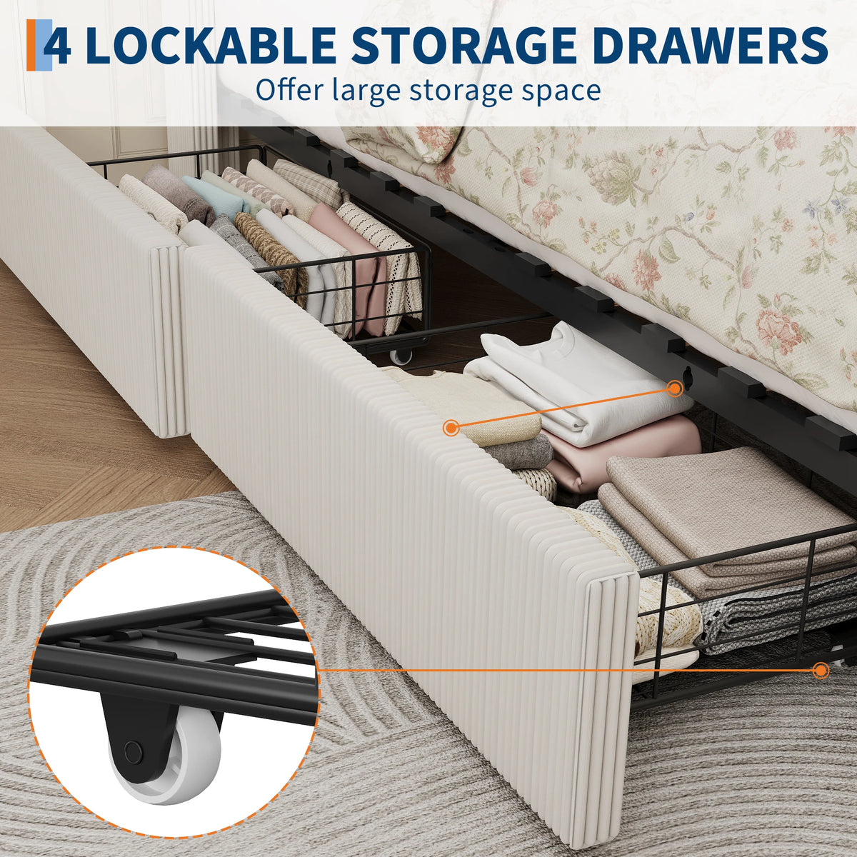 GAOMON Upholstered Storage Platform Bed With Drawers And Wingback Headboard