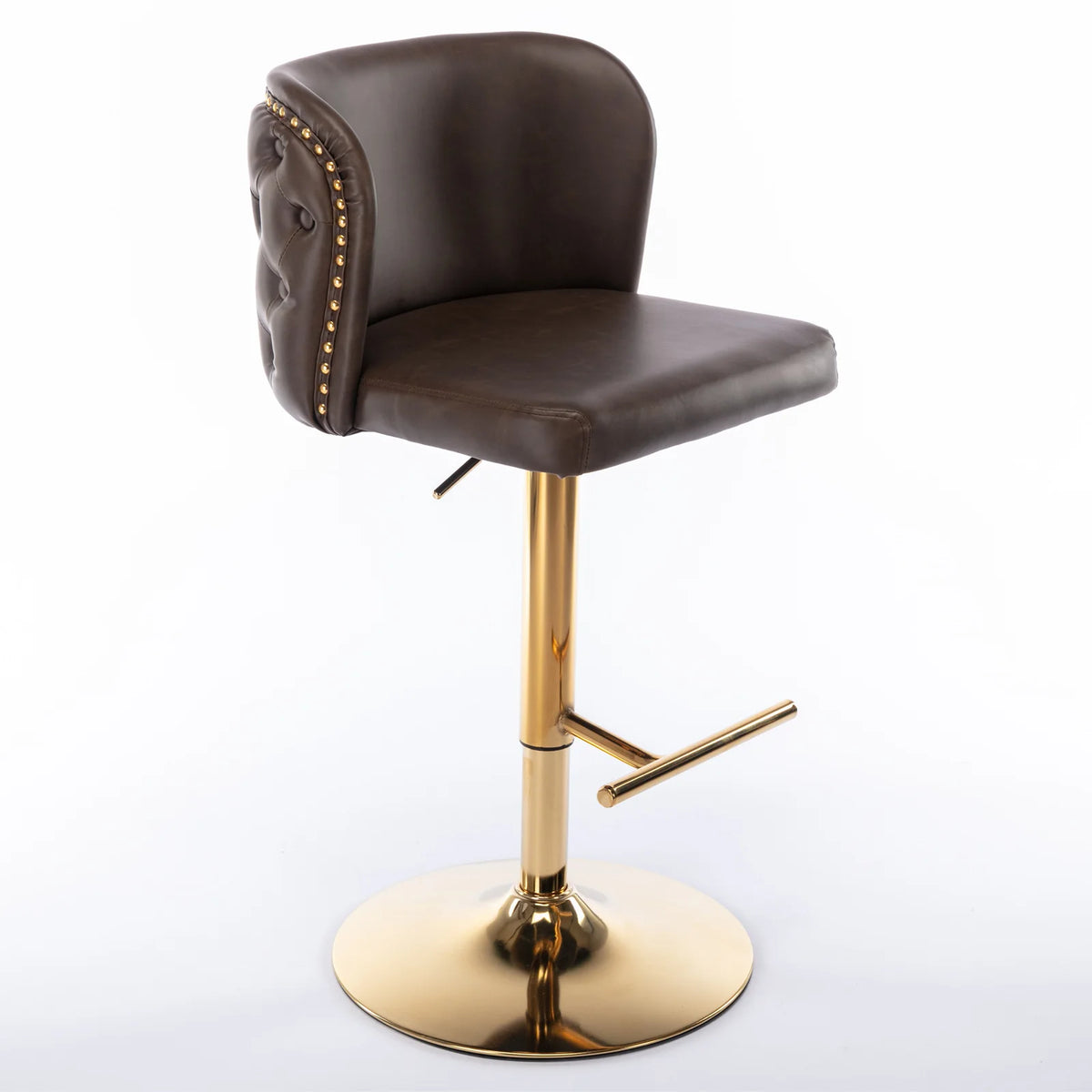 TWISTER.CK Swivel Bar Chairs PU Upholstered Bar Stools Gold Nailheads