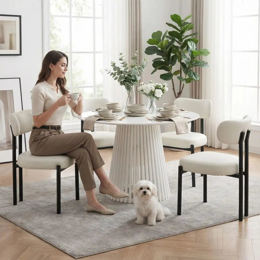 XMSJ Faux Leather Dining Chairs With Curved Backs And Metal Legs