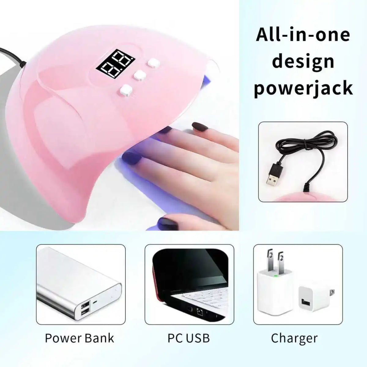Nail Care Tool Set, Featuring a UV Nail Lamp, Nail Polisher, Cuticle Pusher and Remover, Toe Nail Separator, Nail File, and Nail Brush. Suitable for Professional Nail Salons or Home Nail Care. Perfect Holiday Gift.