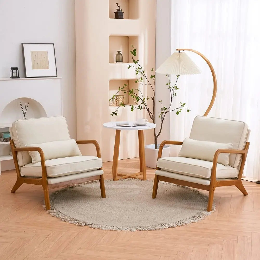Midcentury Upholstered Reading Chairs With Solid Wood Frames, Soft Cushions and Lumbar Support