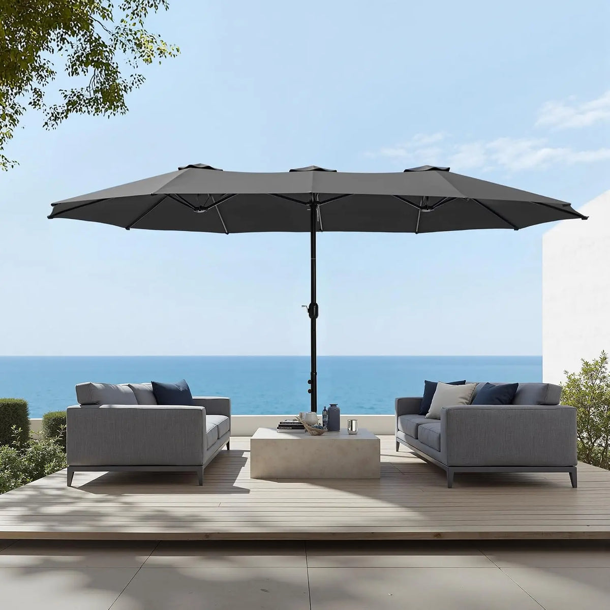 Rectangular Market Patio Umbrella Stainless Steel Frame Heavy Duty Base Included