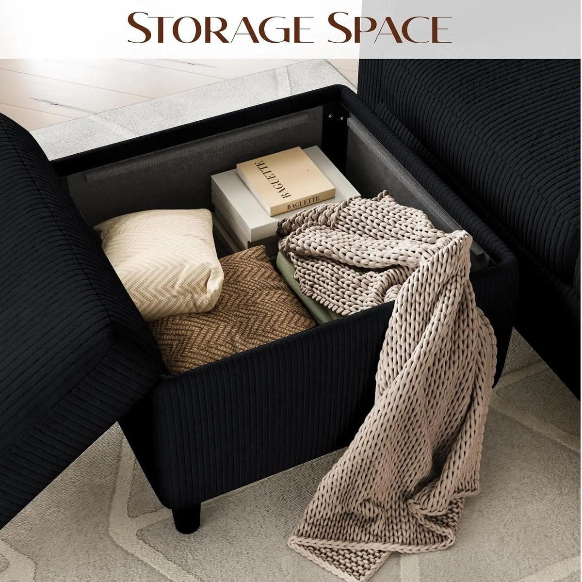 Convertible Sectional Sofa With Storage Ottoman And Cup Holders