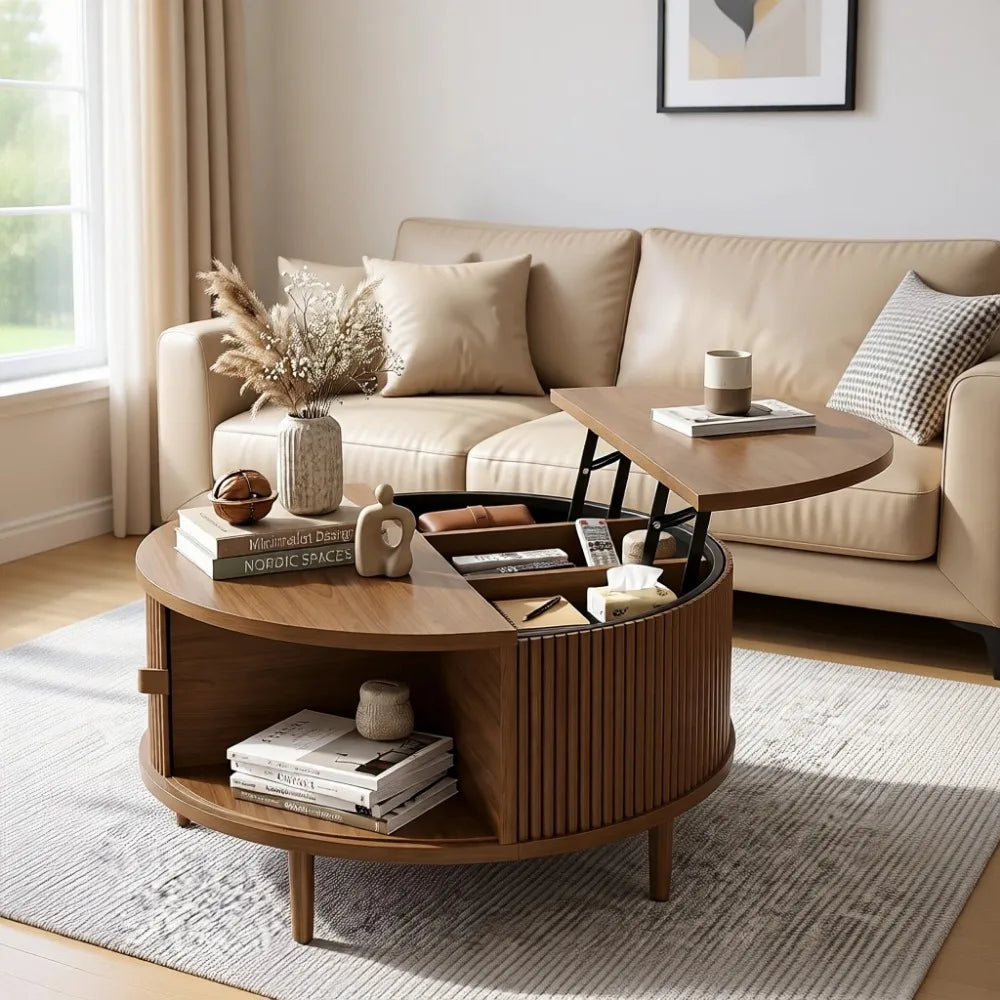 Mid Century Modern Coffee Table With Hidden Storage Sliding Door