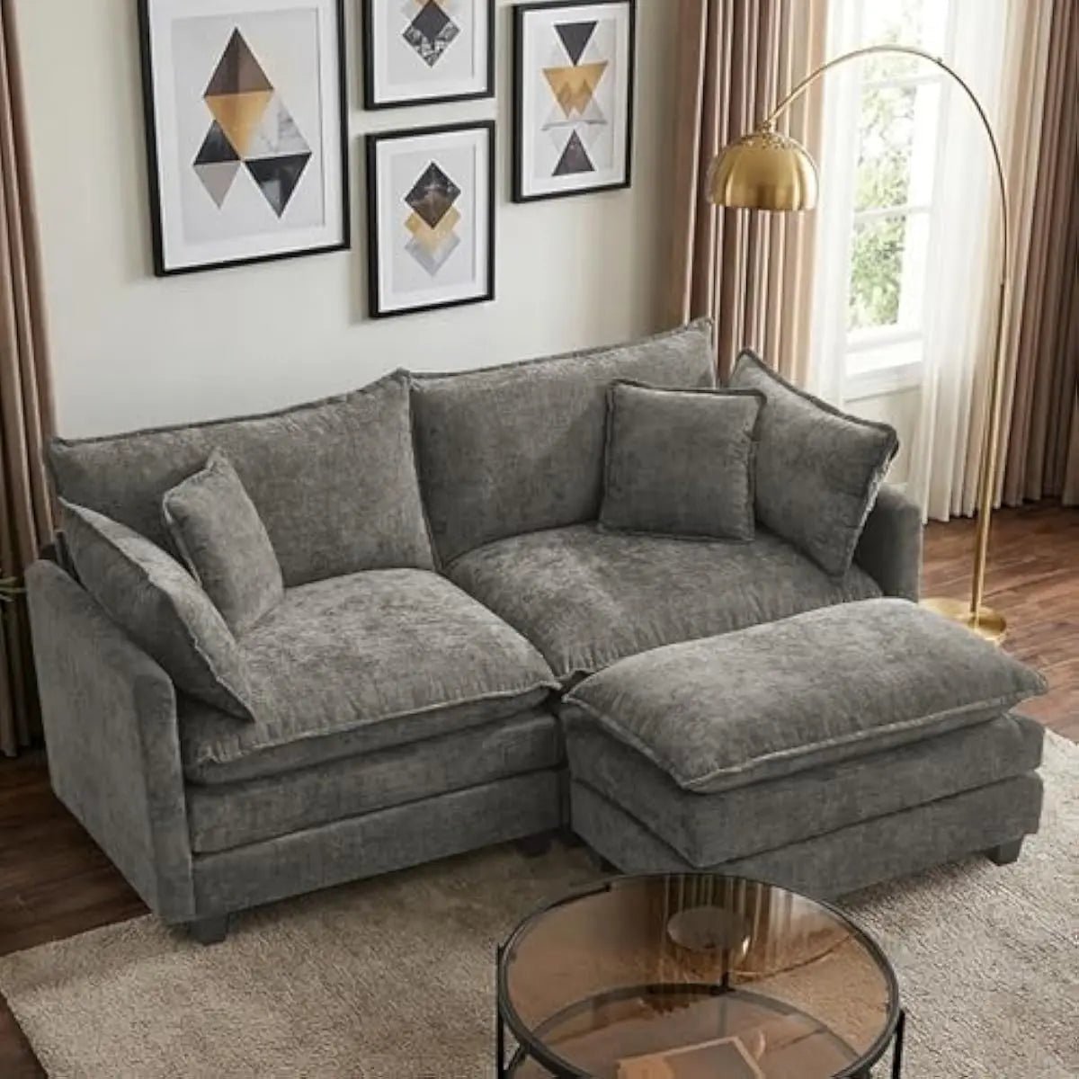 Modern L Shaped Modular Sectional Sofa With Washable Chenille Covers