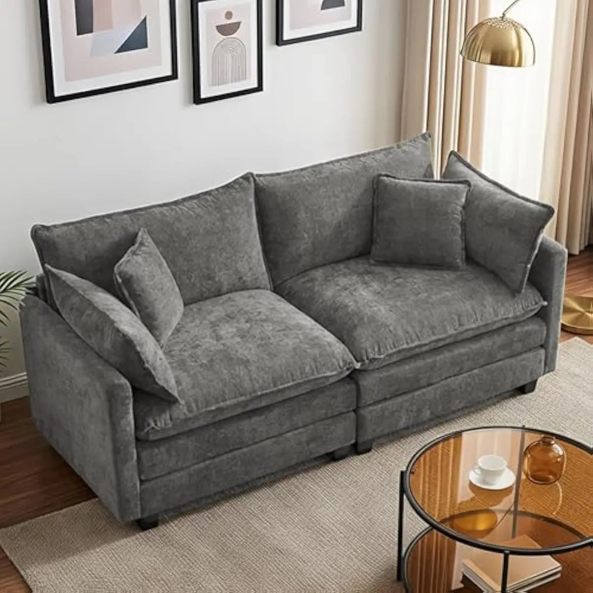Modern L Shaped Modular Sectional Sofa With Washable Chenille Covers