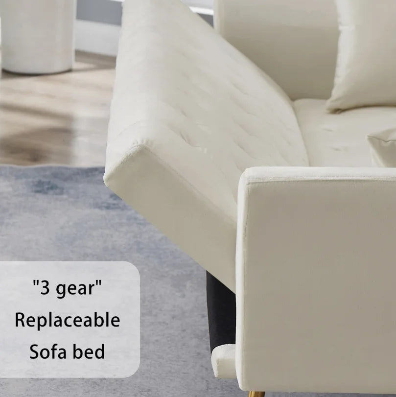 Velvet Convertible Futon Sofa Bed with Adjustable Reclining Backrest