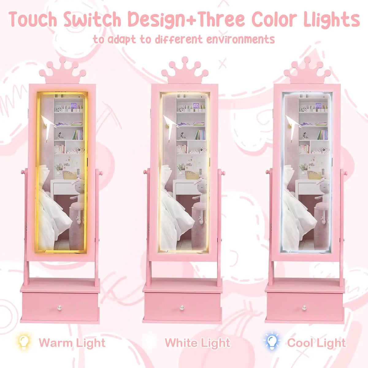 TWISTER CK Kids Jewelry Armoire With Full Length LED Mirror