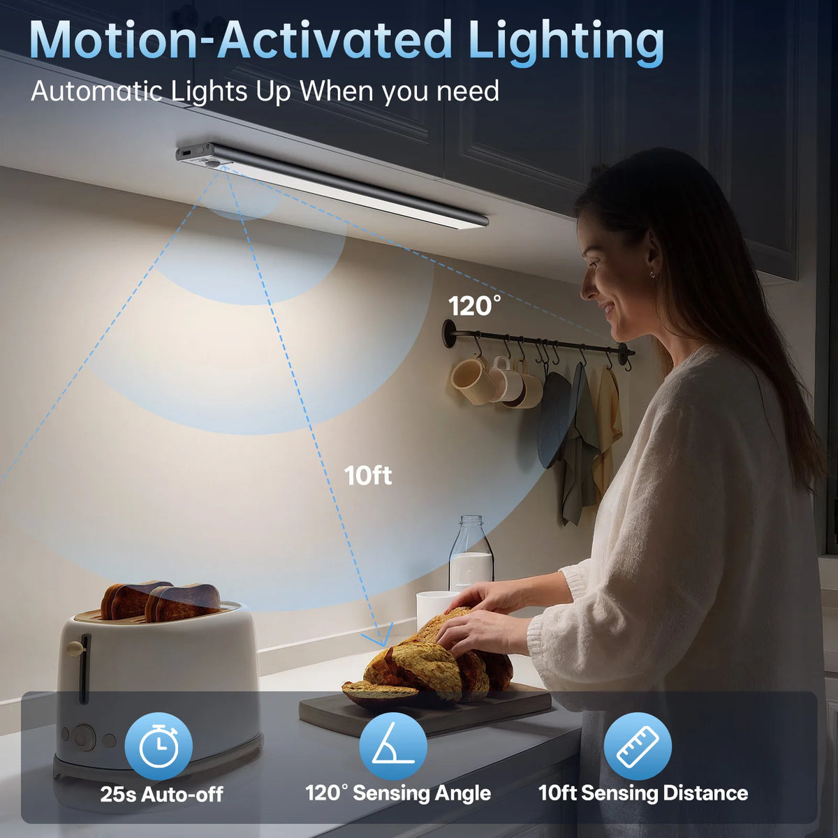 PZSUNLY Motion Sensor LED Light Type-C Rechargeable Wireless Night Light Magnetic Cabinet Lamp for Kitchen Bedroom Wardrobe Hallway Stairs