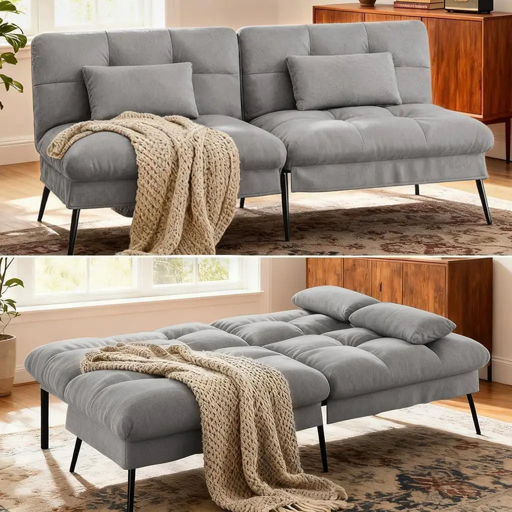 72 Inch COMHOMA Futon Sofa Bed - Fabric Convertible Couch Adjustable Backrest Folding Sleeper Recliner for Living Room Black
