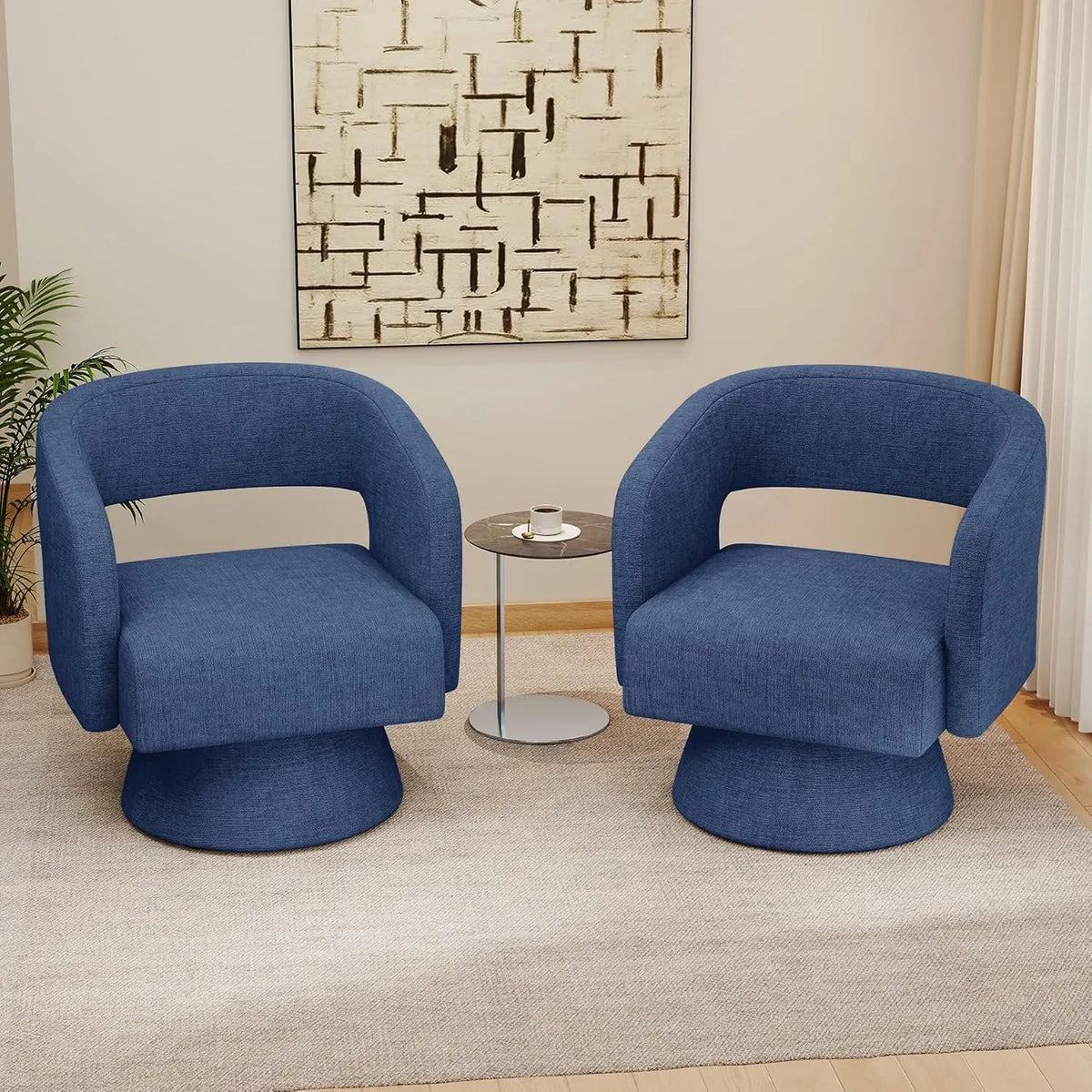 Swivel Accent Chair Set of Two Teddy Fabric Barrel Chairs