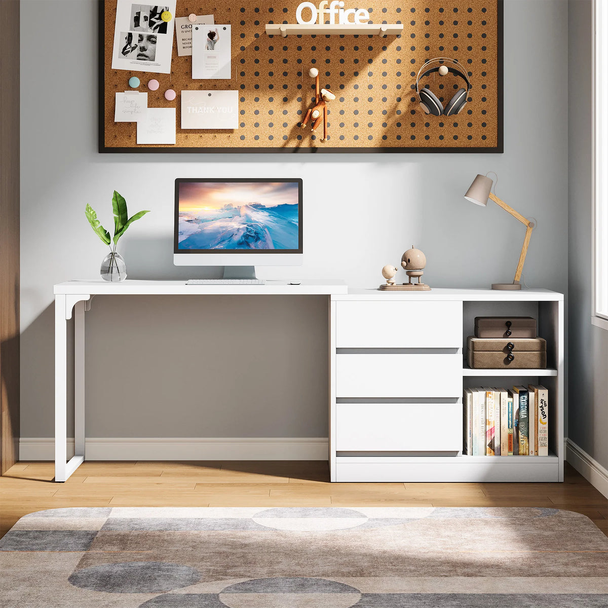 Tribesigns Reversible L Shaped Computer Desk With Drawers And Shelves