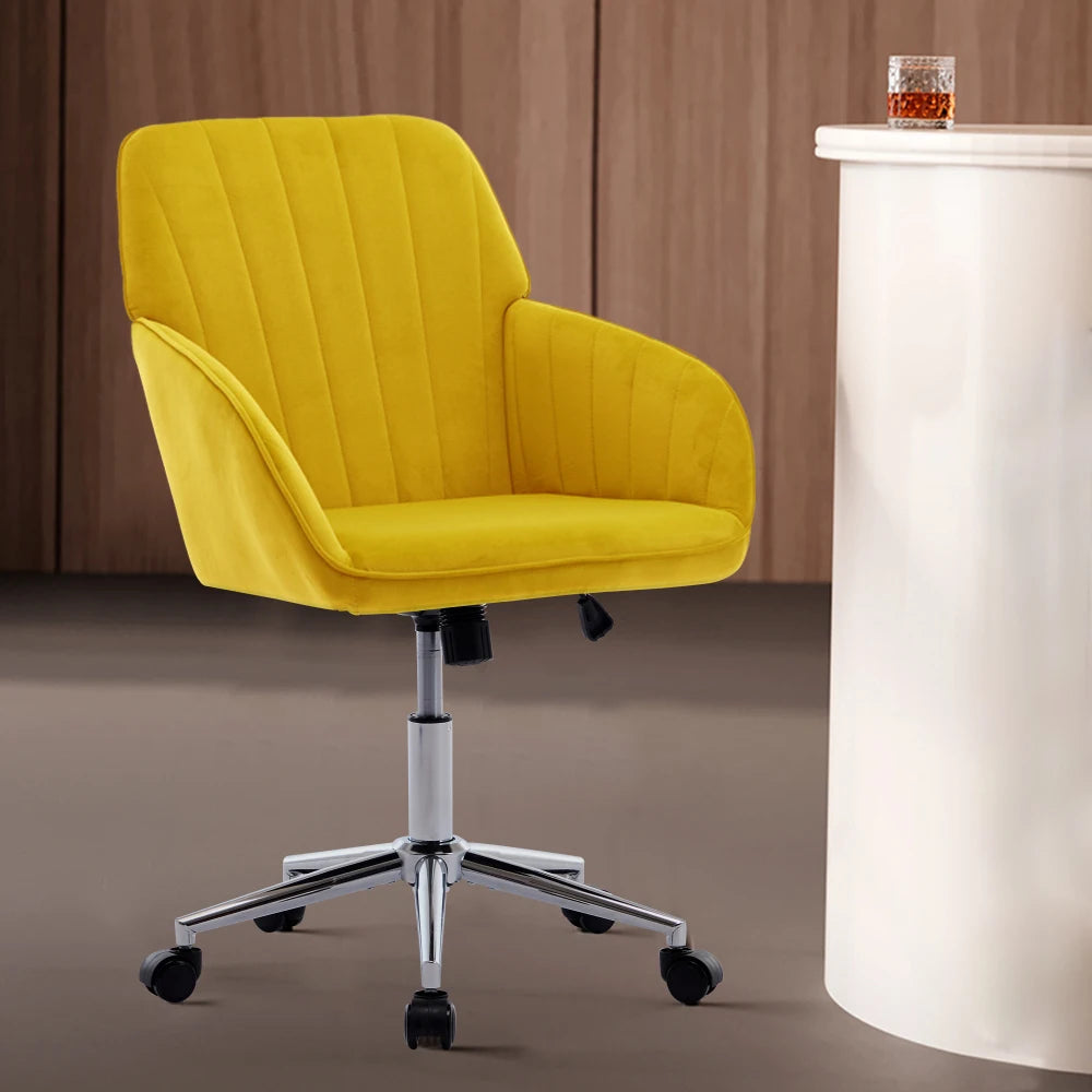 Orraves Adjustable Velvet Office Chair Ergonomic Swivel Desk Chair With Gold Base Comfy Backrest Seat For Home Bedroom Long Time Sitting