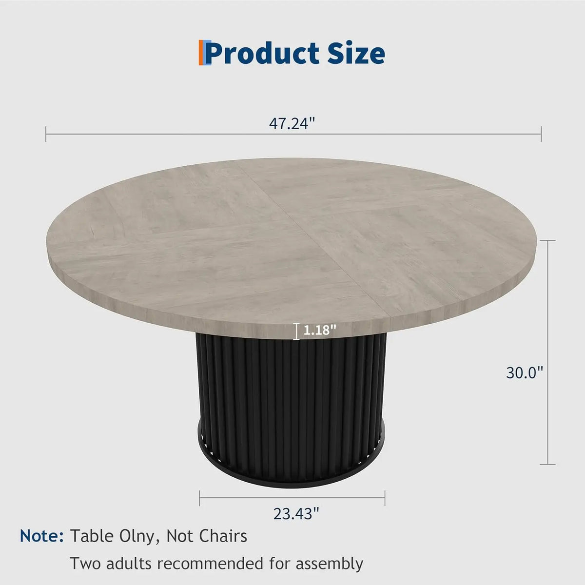 47 Inch Round Dining Table for 4-6 People, 120cm Wood Kitchen Table with Metal Pedestal Base, Space-Saving, Easy Assembly for Dining Room, Kitchen, Grey