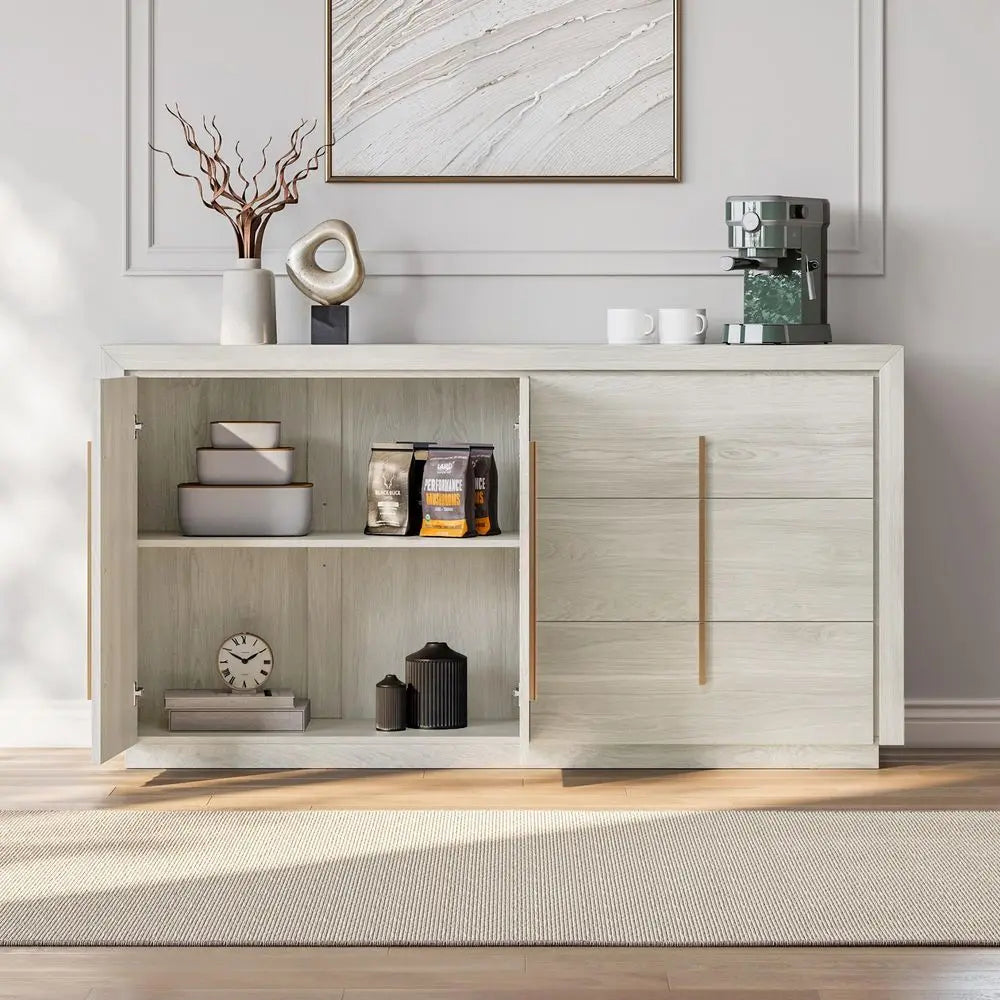 XMSJ Modern Fluted Door Sideboard Cabinet With Drawers And Shelves