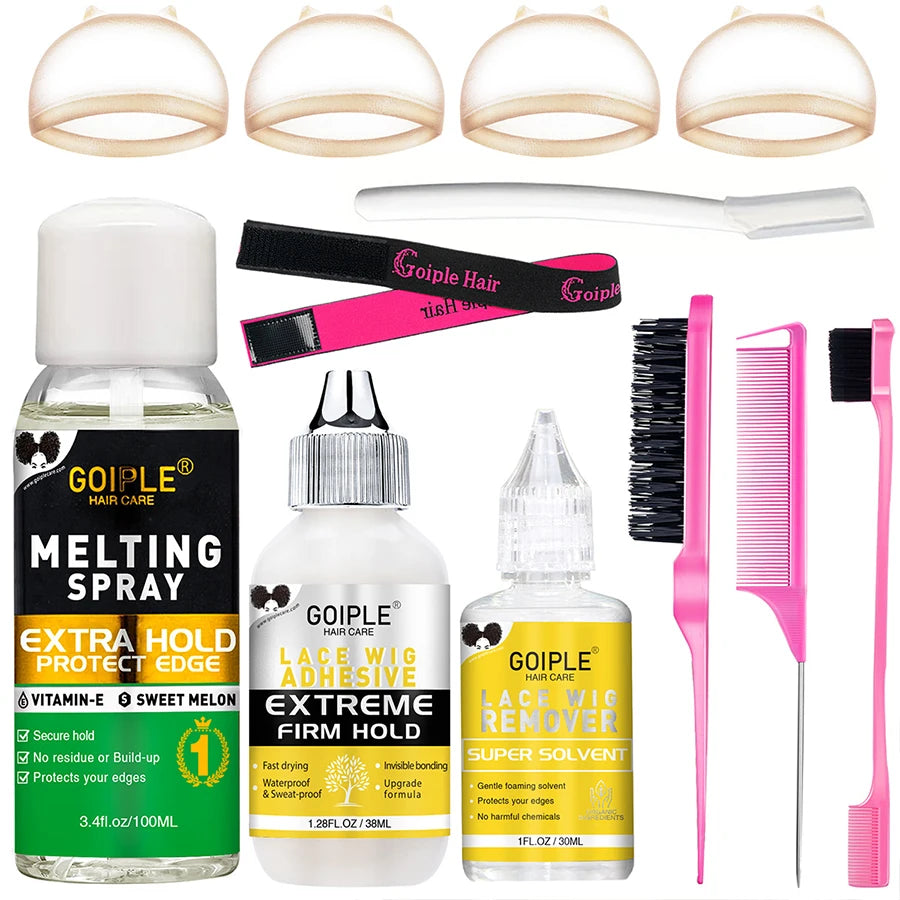 Goiple Wig Installation Kit Set Waterproof Lace Glue with Edge Control Gel Hair Wax Stick Hair Banding Glue Wig Supplies Tools