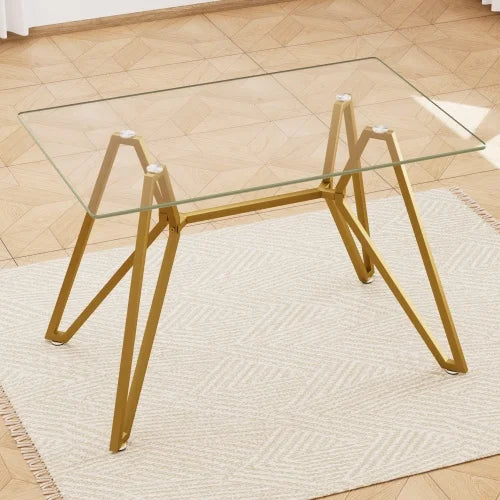 Rectangular Glass Dining Table - 47.3"W Gold Metal Legs, Modern, Seats 1-6, Versatile for Dining Room Office