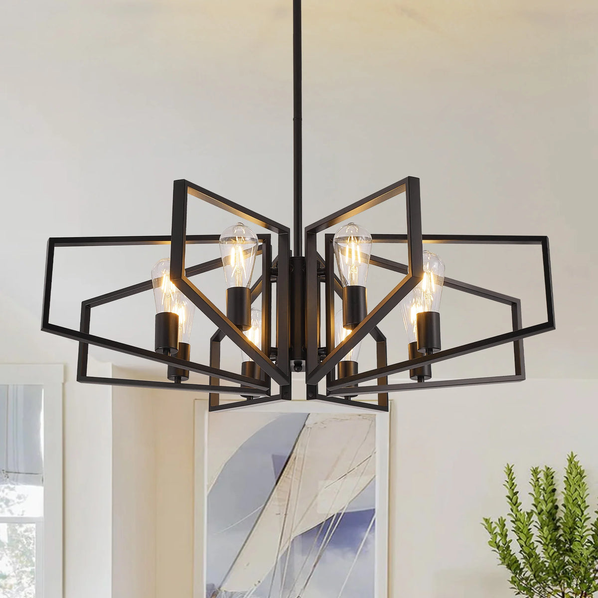 Modern 8-Light Geometric Pendant Chandelier With Adjustable Height