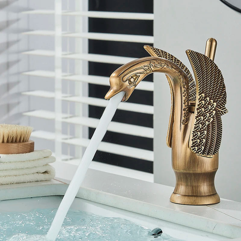 ALENARTWATER Swan Shape Single Handle Bathroom Sink Mixer Faucet