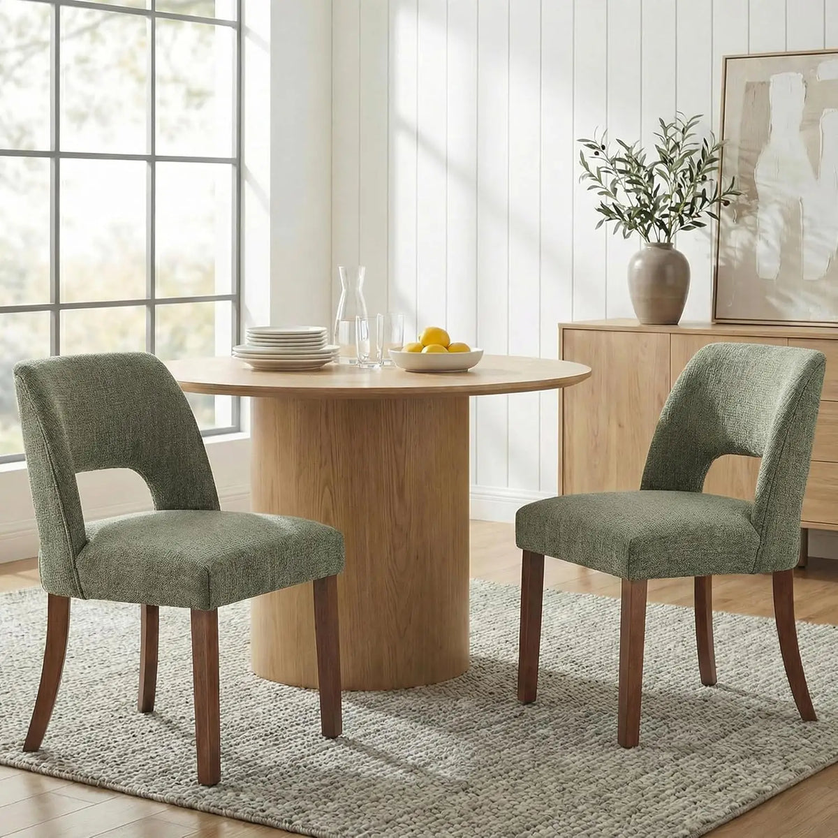Wooden Dining Chairs Set of 4, Mid Century Modern Upholstered Dining Room Chairs with Rubberwood Legs, Fabric, Customized