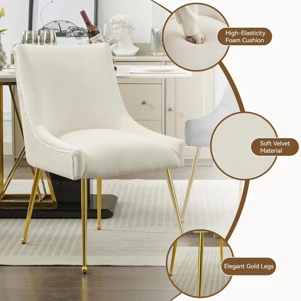 XMSJ Velvet Dining Chairs With Pleated Back And Upholstered Seats