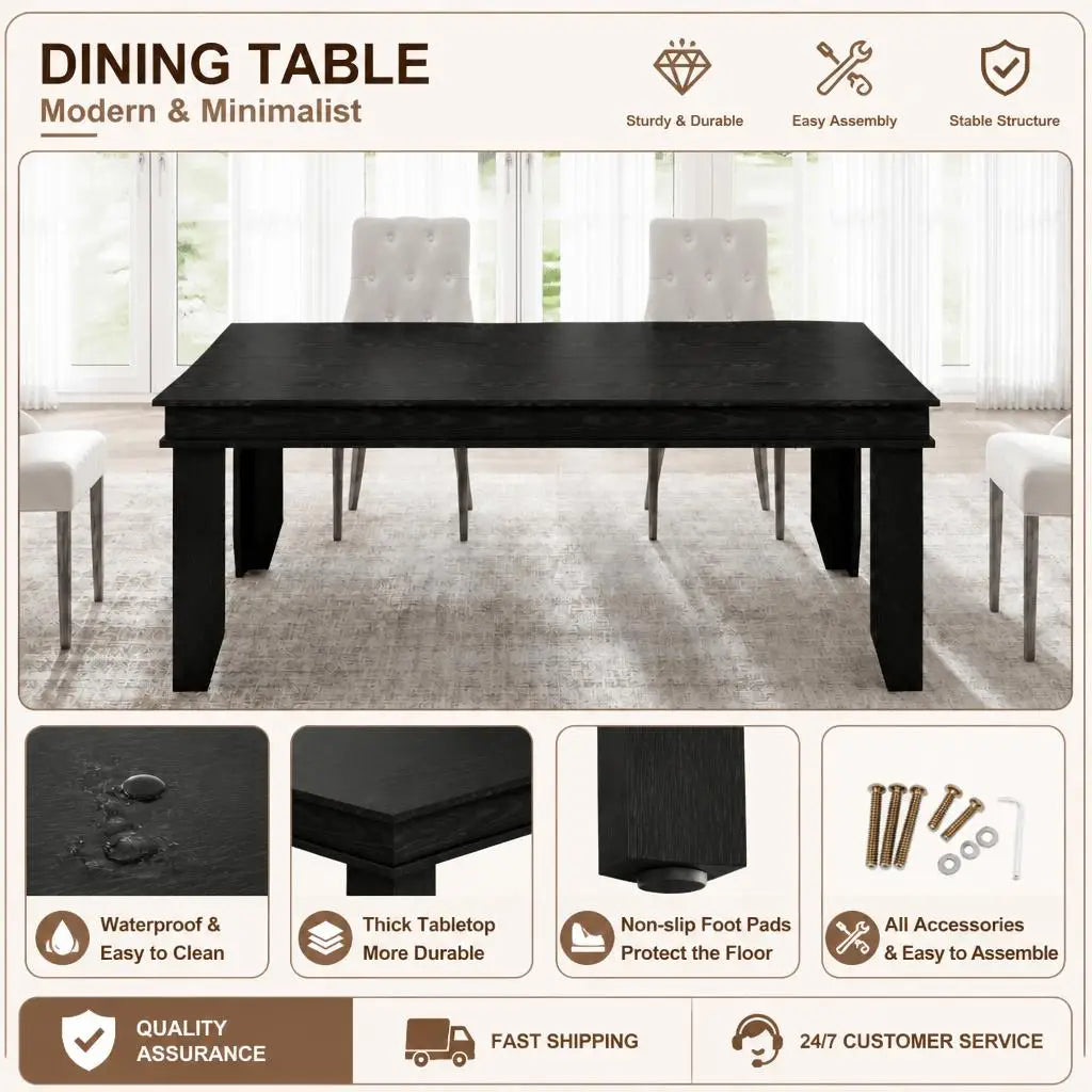 Farmhouse Rectangular Wood Dining Table With Sturdy Frame