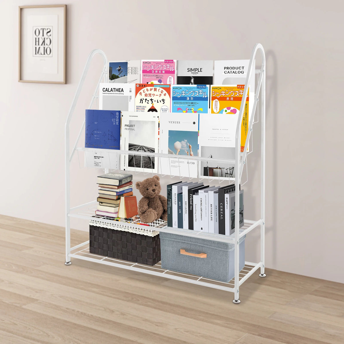 Bymaocar 5 Tier Steel Bookshelf Organizer With Snap Fasteners For Kids