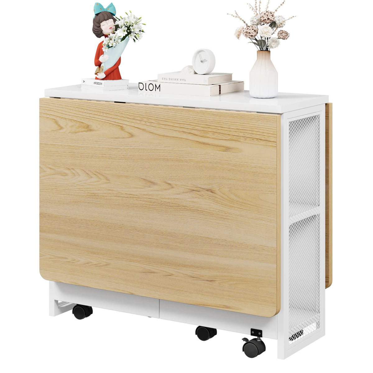 HiMISS Foldable Rolling Computer Desk With Storage Cabinet And Wheels