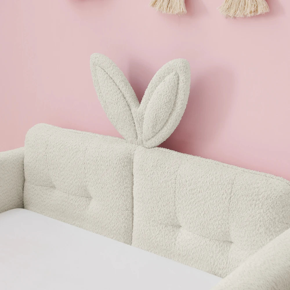 Rabbit Ear Upholstered Platform Bed With Safety Rail And Pocket