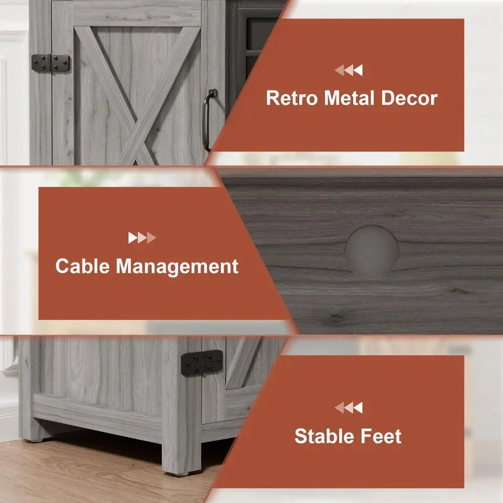 XMSJ Farmhouse Fireplace TV Stand with Open Storage and Cabinets