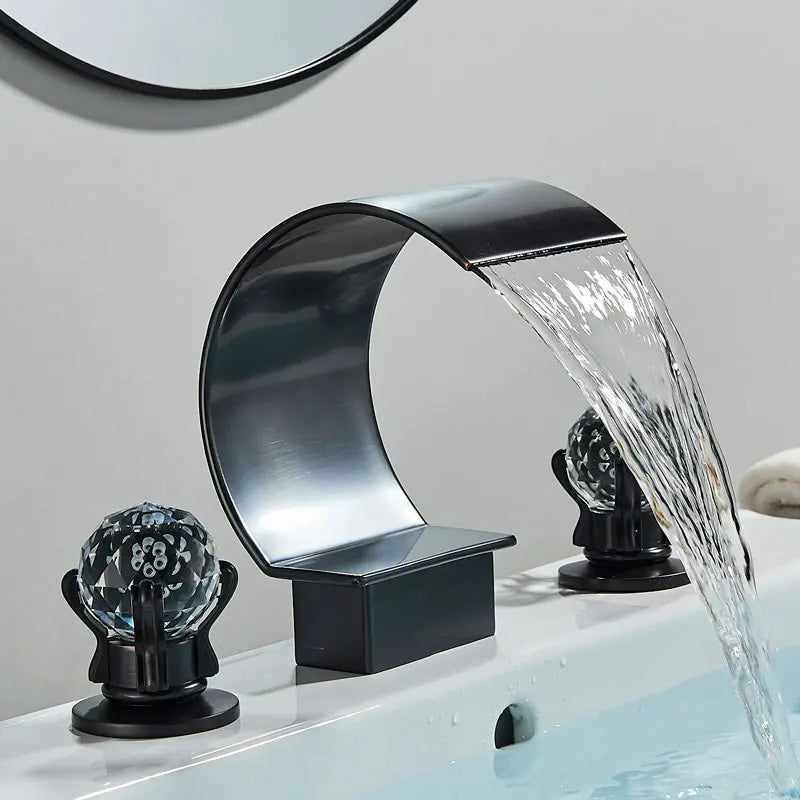 Golden Bathroom Basin Faucet Hot Cold Mixer Faucets Crystal Handle Waterfall Basin Faucet Torneira Taps Deck Mounted Sink Crane