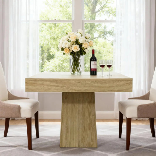 31.5in Square Dining Table For 4, Farmhouse Wood Pedestal Kitchen Table For Apartment, Small Dining Room, Cafe, 29.7in High