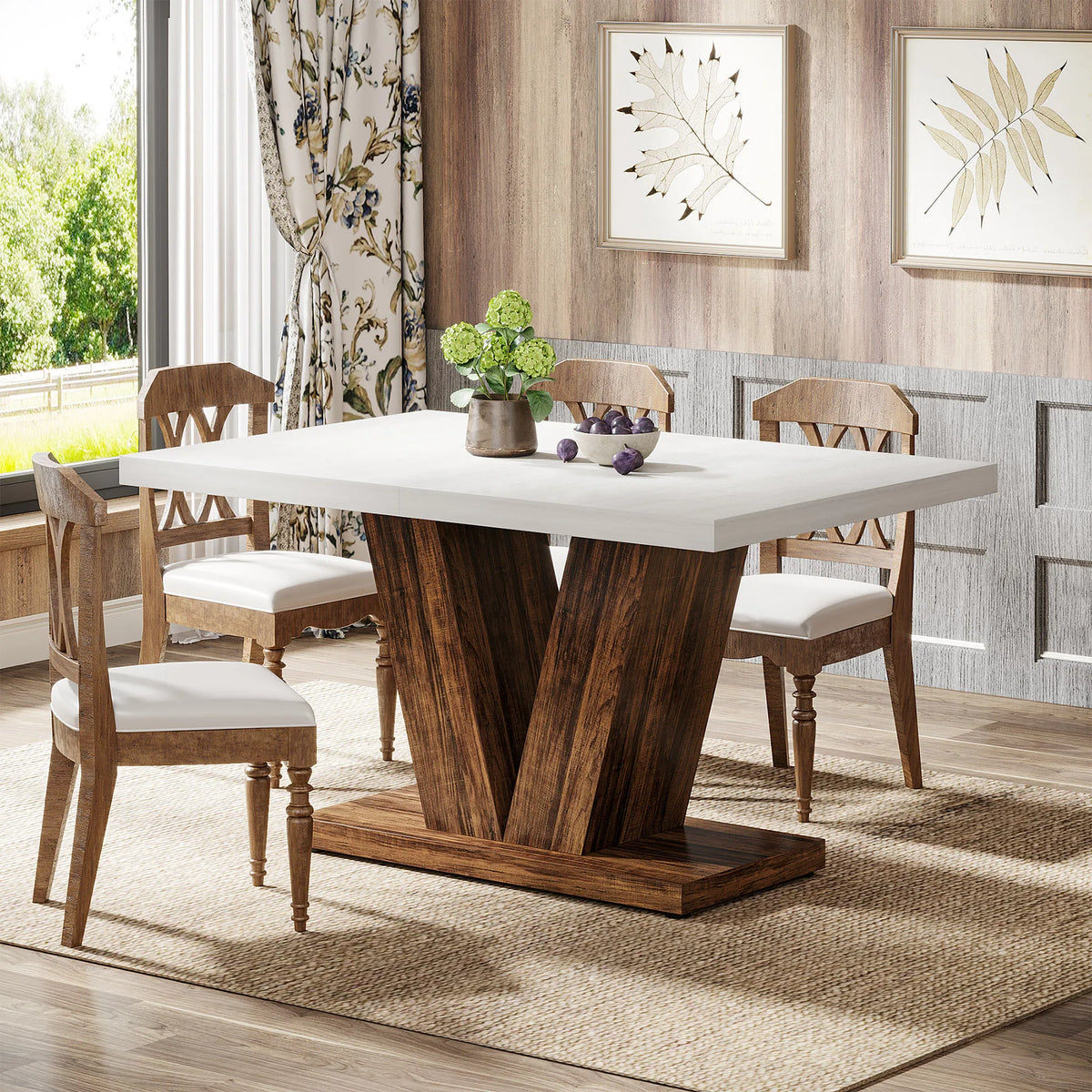 Tribesigns Dining Table For Four To Six With Heavy Duty Pedestal