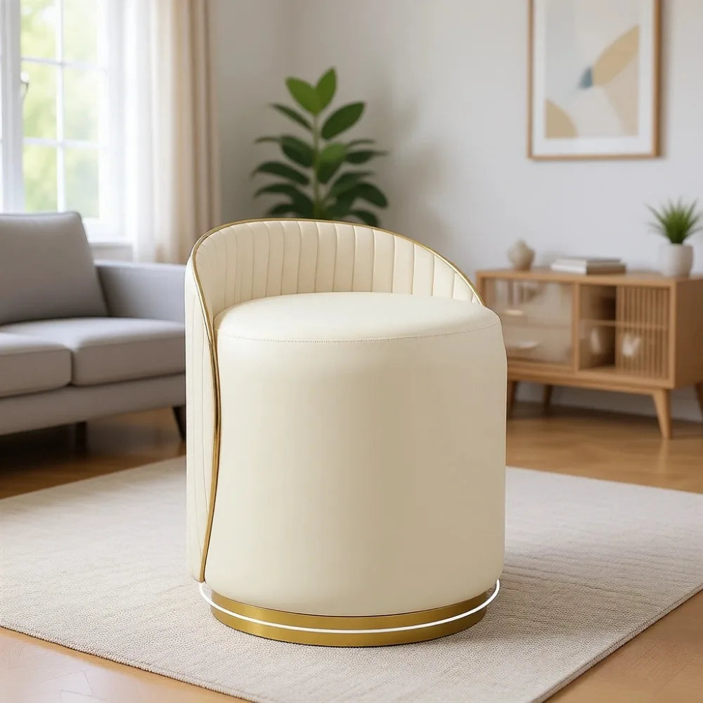 Upholstered Vanity Stool With Back 360 Swivel For Bedroom Makeup