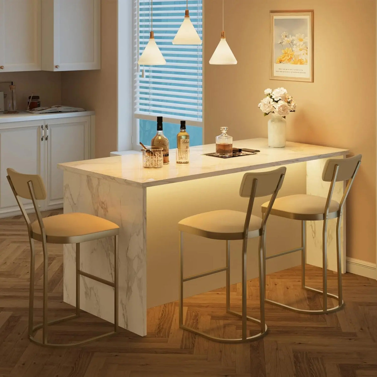 HiMISS Upholstered Bar Stools Set of Two With Curved Back