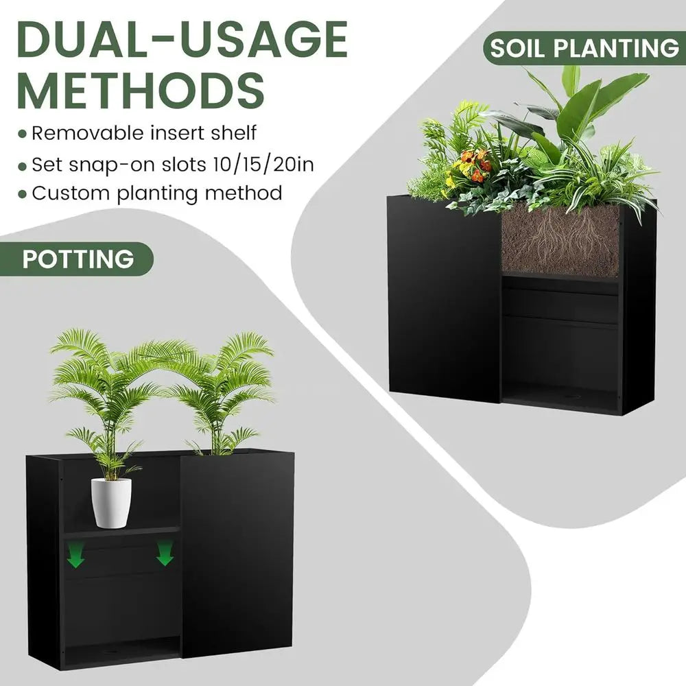 Outdoor Metal Planter With Drainage And Removable Shelf