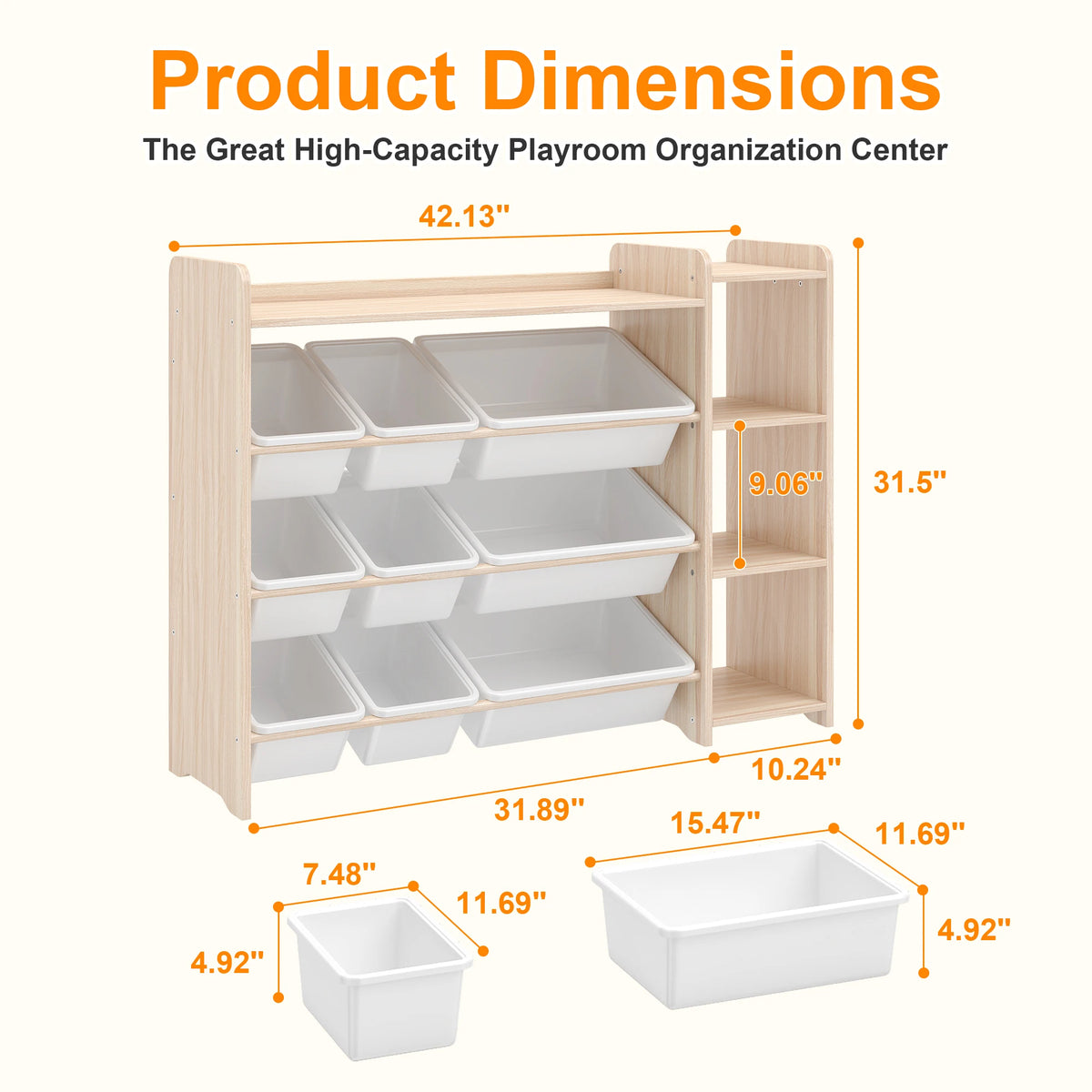 Kids Toy Storage Organizer with Three Tiers and Nine Bins