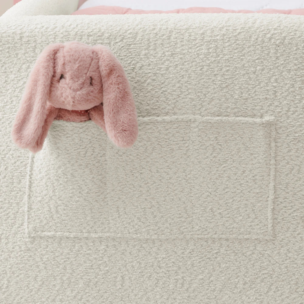 Rabbit Ear Upholstered Platform Bed With Safety Rail And Pocket