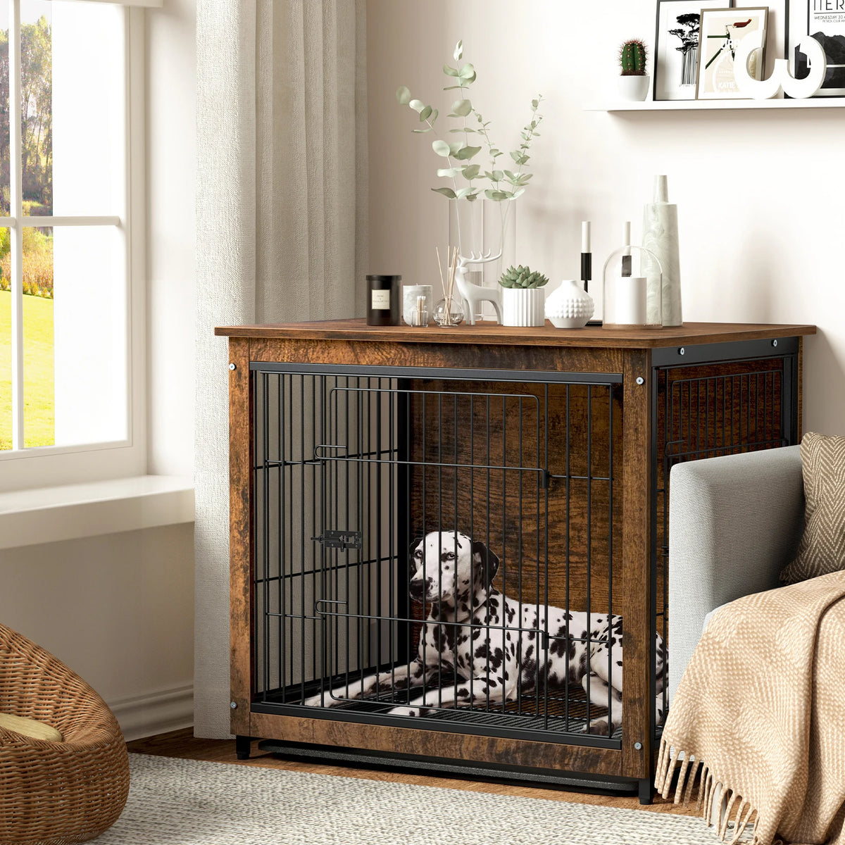 Modern Furniture Dog Cage,Pet Crate End Table,Indoor Wooden Kennel with Double Doors & Removable Tray for Small/Medium Dogs